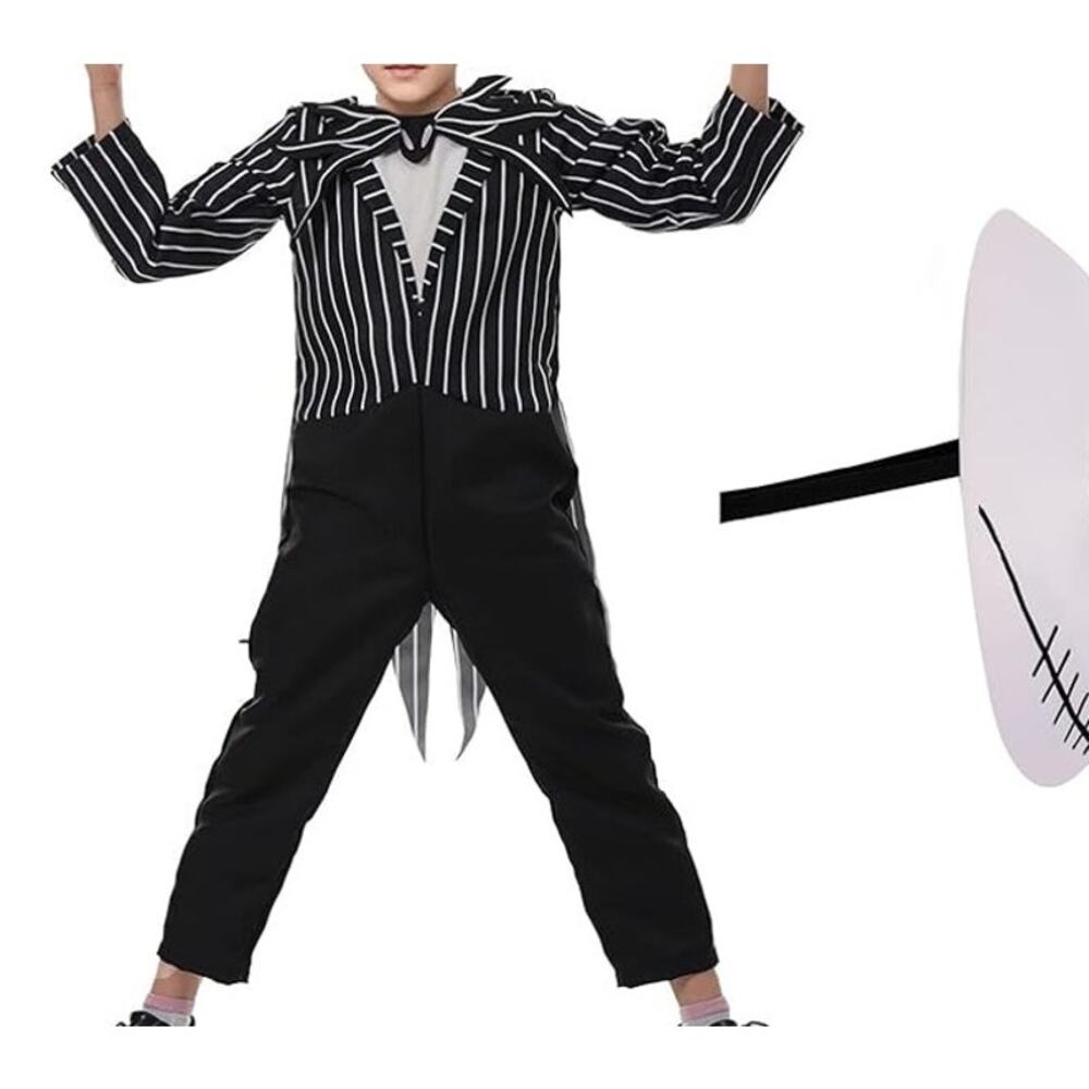Jack Skeleton Kids Costume Jumpsuit and Mask Halloween Cosplay Size Large